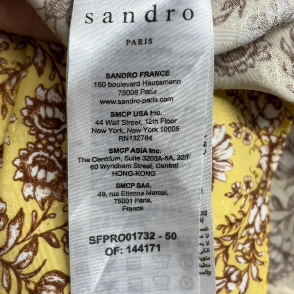 SANDRO Esther Cutout Floral Jaquard Midi‎ Dress in Yellow Cottagecore Prarie 34 - Picture 10 of 14